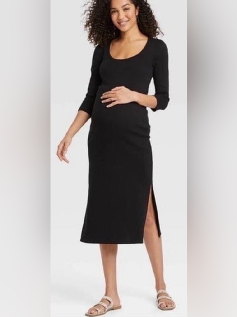 The Nines By Hatch Black 3/4 Sleeve Ribbed Jersey Maternity Dress Size Large